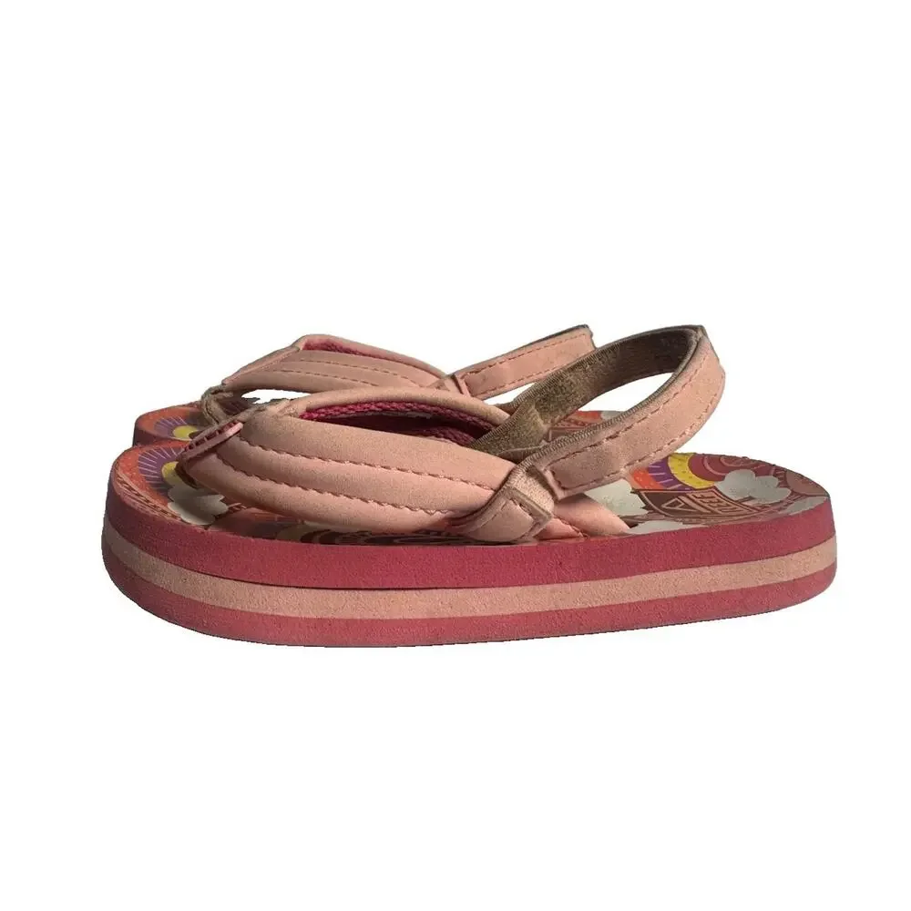 Reef Little Ahi Toddler Girls Pink Tropical Flip Flop Sandals Size 7T EU 23